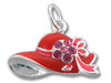 Red Enamel Hat Charm with Pink Cubic Zirconia Ribbon