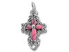 Sterling Silver Pink Cross Charm with Filigree Edge