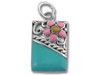 Rectangular Enamel Charm with Pink Flower