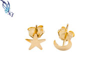 Flat Star and Crescent Moon Stud Earrings