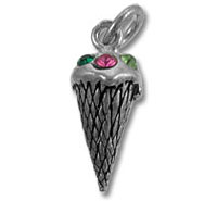 Sterling Silver Multi Color Crystal Ice Cream Cone Charm