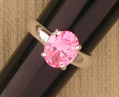 Silver Oval Ring With Pink Cz
