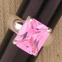 Silver Square Ring With Pink Cz