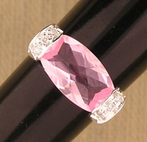 Silver Ring with Pink and Clear Cz