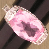 Silver Ring with Pink and Clear Cz