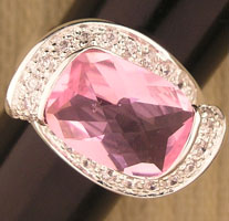 Silver Ring with Pink and Clear Cz