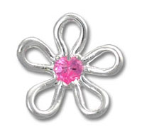 Silver Flower Pink CZ Pendant