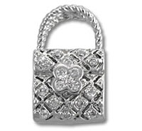 3D Silver Purse Charm with Cubic Zirconia
