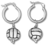 Sterling Silver Hoop Volleyball Sport Charm Earrings