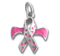 Pink Awareness Ribbon Charm with Wings