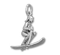 Sterling Silver Girl Skiing Charm