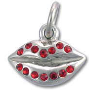 Silver Lips with Red Cubic Zirconia Stones