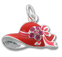Red Enamel Hat Charm with Pink Cubic Zirconia Ribbon