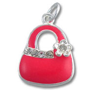 Pink Enamel Purse with Clear Cubic Zirconia