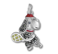 Dog with Macasite Stone Playing Tennis Enamel Charm