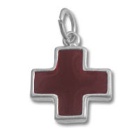 Sterling Silver Enamel Red Cross Charm
