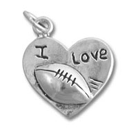 Sterling Silver Heart I Love Football Charm