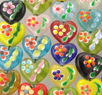 Hearts with Flowers Glass Beads