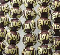 Brown 'Love You' Circular Style Glass Beads