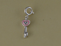Pink Enamel Heart Key Charm