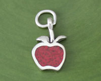 Silver Red Enamel Apple Charm