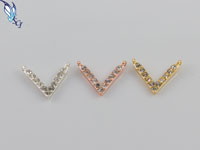 crystal v link connector, rose gold plated, sterling silver, gold plated, crystal
