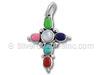 Sterling Silver Cross Charm with Multi-Color Stones