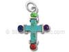 Sterling Silver Cross Charm with Multi-Color Stones