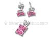 Silver Pink CZ Pendant and Earring Set