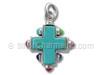 Sterling Silver Cross with Turquoise and Multi-Colored Stones