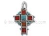 Sterling Silver Cross with Coral and Turquoise