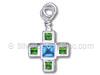 Sterling Silver Cross with Peridot and Aqua Cubic Zirconia