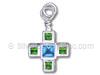 Sterling Silver Cross with Peridot and Aqua Cubic Zirconia