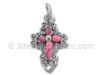 Sterling Silver Pink Cross Charm with Filigree Edge