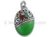 Oval Green Enamel Charm with Multi Color Flower