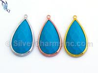 Turquoise Teardrop Pendant, Synthetic, Sterling Silver, Gold Plated over Sterling, Rose Gold Plated over Sterling