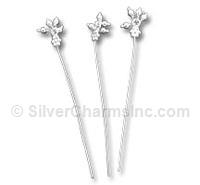 Silver Daisy Head Pin with 4 Beads