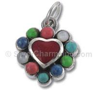 Red Heart Charm with Multi-Color Stones