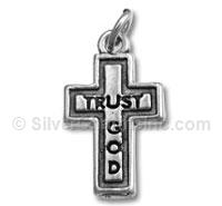 Sterling Silver Trust God Cross Charm