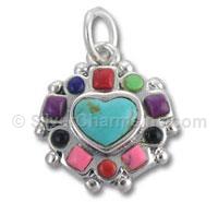 Multi-Color Stones Heart Charm