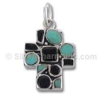 Sterling Silver Cross with Black Onyx and Turquoise Stones