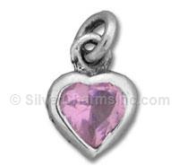 Sterling Silver Pink CZ Heart Charm