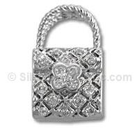 3D Silver Purse Charm with Cubic Zirconia