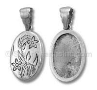 Sterling Silver Oval Flower and Leaves Photo Holder Pendant
