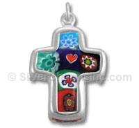 Sterling Silver Italian Murano Cross with Red Heart