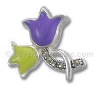 Sterling Silver Yellow and Purple Flowers Charm