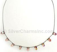 16" Liquid Silver Faceted Light Rose Teardrops Necklace