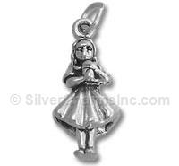 3D Sterling Silver Charm Girl Holding a Book