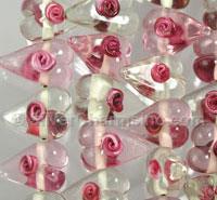 Pink and Clear Rose Heart Glass Beads