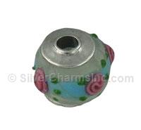 Glass Rose with Green Dots Spacer Bead